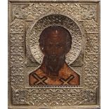 AN ICON ‘ST. NICHOLAS’ IN SILVER OKLAD Russia, second half of 16th century Wood, gesso, tempera