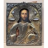 AN ICON «CHRIST PANTOCRATOR» IN A SILVER OKLAD Russia, end of 19th century Oil on panel Oklad: