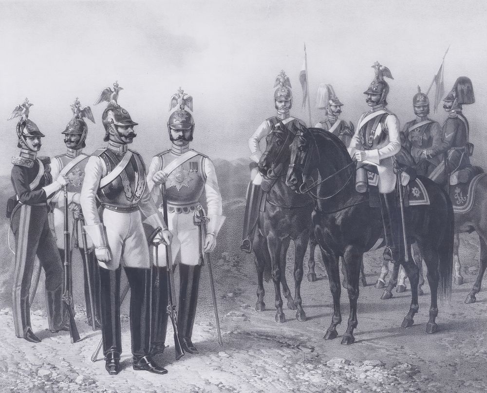 EUGENE HUOT after an original painting by ADOLF LADURNER (1799-1855) Guards Cuirassier division