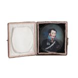 A miniature portrait of an officer with the Order of St. Anne in an antique case Presumably