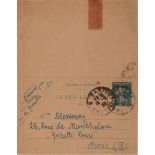 SIKORSKIY I.I. (1889-1972) Post card, addressed to Georgy Aleksinsky; September 19, 1923 14,5?11,2