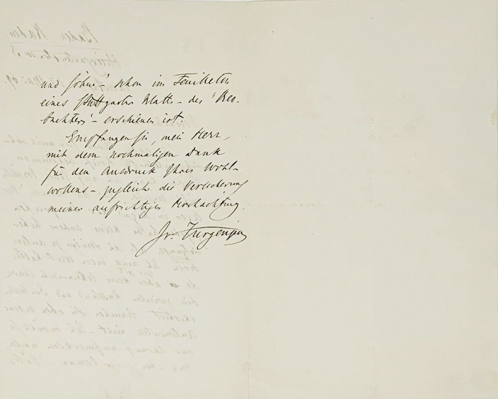 TURGENEV I.S. (1818-1883), autograph A handwritten letter addressed to the writer Karl Mueller ( - Bild 2 aus 2