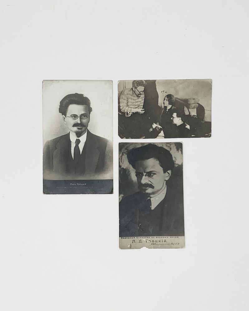 TROTSKY L.D. (1879-1940) A selected set of 3 photo cards 1) L.D. Trotsky in exile in Alma-Ata.