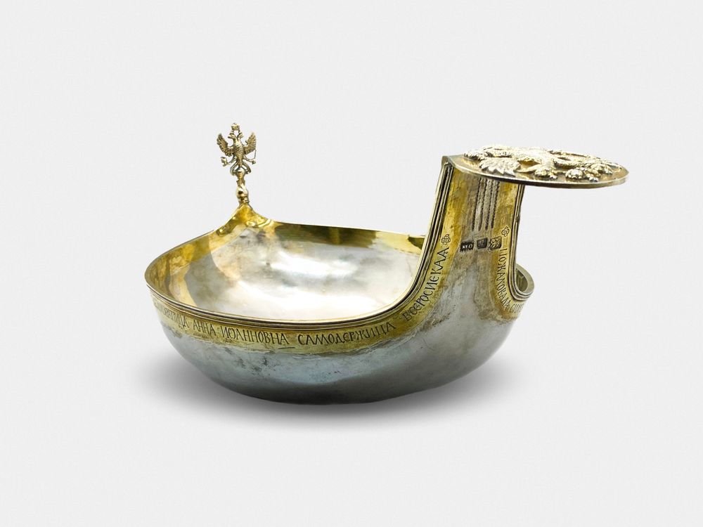 RUSSIAN SILVER-GILT IMPERIAL PRESENTATION KOVSH, a present of Empress Anna Ioanovna St Petersburg,