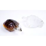 PAIR OF LALIQUE CRYSTAL SEA TURTLES A turtle in frosted colourless crystal with “Lalique/Paris”