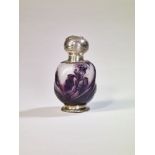 EMILE GALLE (1846-1904) Flacon ‘Iris’ with silver lid enameled acid-etched glass underside inscribed