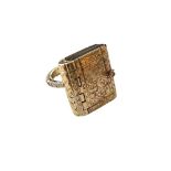 DIAMOND, GOLD AND SILVER MEMORY BOOK RING Silver and 18k gold ring in the shape of a book, the