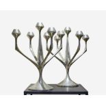 PAIR OF SPANISH SILVER ART DECO CHANDELIERS height 36 cm width: 31 cm weight: 764 gr, 691 gr