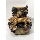 ART NOUVEAU CERAMIC VASE WITH LION enameled ceramic vase marks on the underside: (crown), Austria,