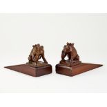 PAIR OF CARVED WOOD FROG DOOR WEDGES probably mahogany lenght: 18 cm height: circa 10 cm