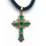 GOLD AND EMERALD ORTHODOX CROSS PENDANT