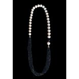 PEARLS AND SPINEL NECKLACE cultured pearls and sixteen rows of faceted spinels necklace, with silver