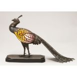 MULLER FRERES (established 1895–1933) LEON CHAPELLE Bronze and glass ‘Peacock’ table lamp signed ‘