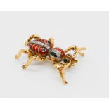 GOLD AND ENAMEL BEETLE BROOCH Diamonds, black and red enamel and 18k gold Italian beetle brooch