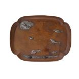 COPPER AND SILVER TRAY, GORHAM & CO copper tray with applied silver seal, fish and seashells