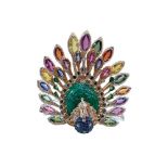 EMERALD, DIAMOND AND SAPPHIRE PEACOCK BANGLE