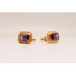 Amethyst cufflinks Pair of 14k gold cufflinks with rectangular heads set with amethysts Total