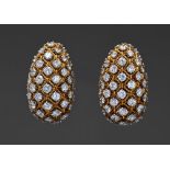 DIAMOND EARRINGS, PAT PEND, 1950s Yellow gold earrings set with diamonds weighing approximetely 9 ct