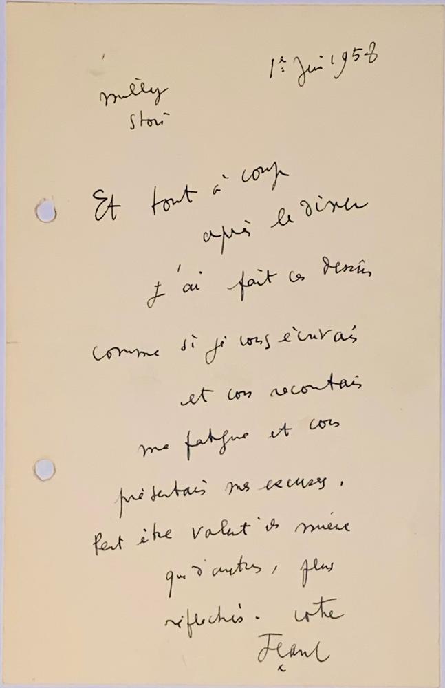 JEAN COCTEAU (1889-1963) Autograph Letter Signed «Jean C». Milly-la-Forêt, 1st VI. 1958. 1 page in-