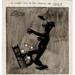 14 DESSINS D'HUMOUR 1945-1946 Signés, Datés, Légendés. Plume et lavis, encre de chine et couleur.