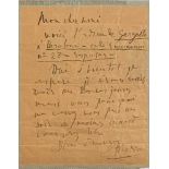 PABLO PICASSO (1881-1973) Autograph letter signed. 1915. Autograph letter signed “Picasso” to