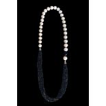 Pearls and spinel necklace cultured pearls and sixteen rows of faceted spinels necklace, with silver