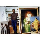 FERNANDO BOTERO (Born 1932) Autograph photograph. Portrait of the artist with his paintings Maybe