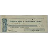 ABRAHAM LINCOLN (1809-1865) Cheque signed "A. LINCOLN", payable to R.H. Beach Springfield, 28