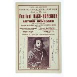 ARTHUR HONEGGER (1892-1955) Programme «Bach-Honegger Festival...19 May 1942» with dedication.