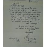 GEORGE GROSZ (1893-1959) Autograph letter with signature of the German artist. November 30, 1944
