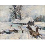 RUSSISCHE SCHULE Maler um 1940 Dorf im Winter