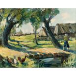RUSSISCHE SCHULE Maler um 1940 Dorf im Sommer