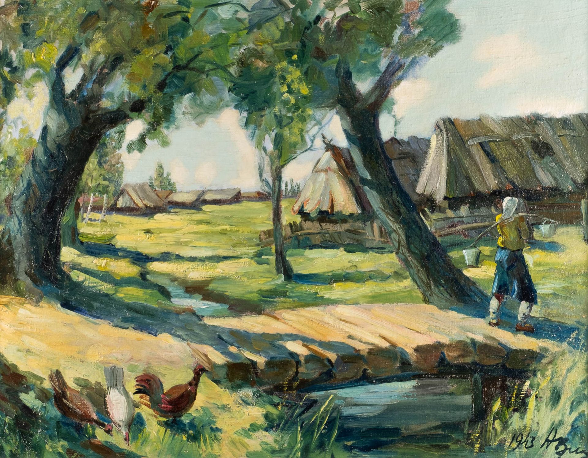 RUSSISCHE SCHULE Maler um 1940 Dorf im Sommer