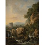 CLAUDE JOSEPH VERNET (ATTR.), WASSERFÄLLE BEI TIVOLI MIT TEMPIETTO UND BADENDEN