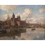 FRIEDRICH KALLMORGEN, HAFEN VON AMSTERDAM MIT BLICK AUF BASILIKA ST. NIKOLAUS