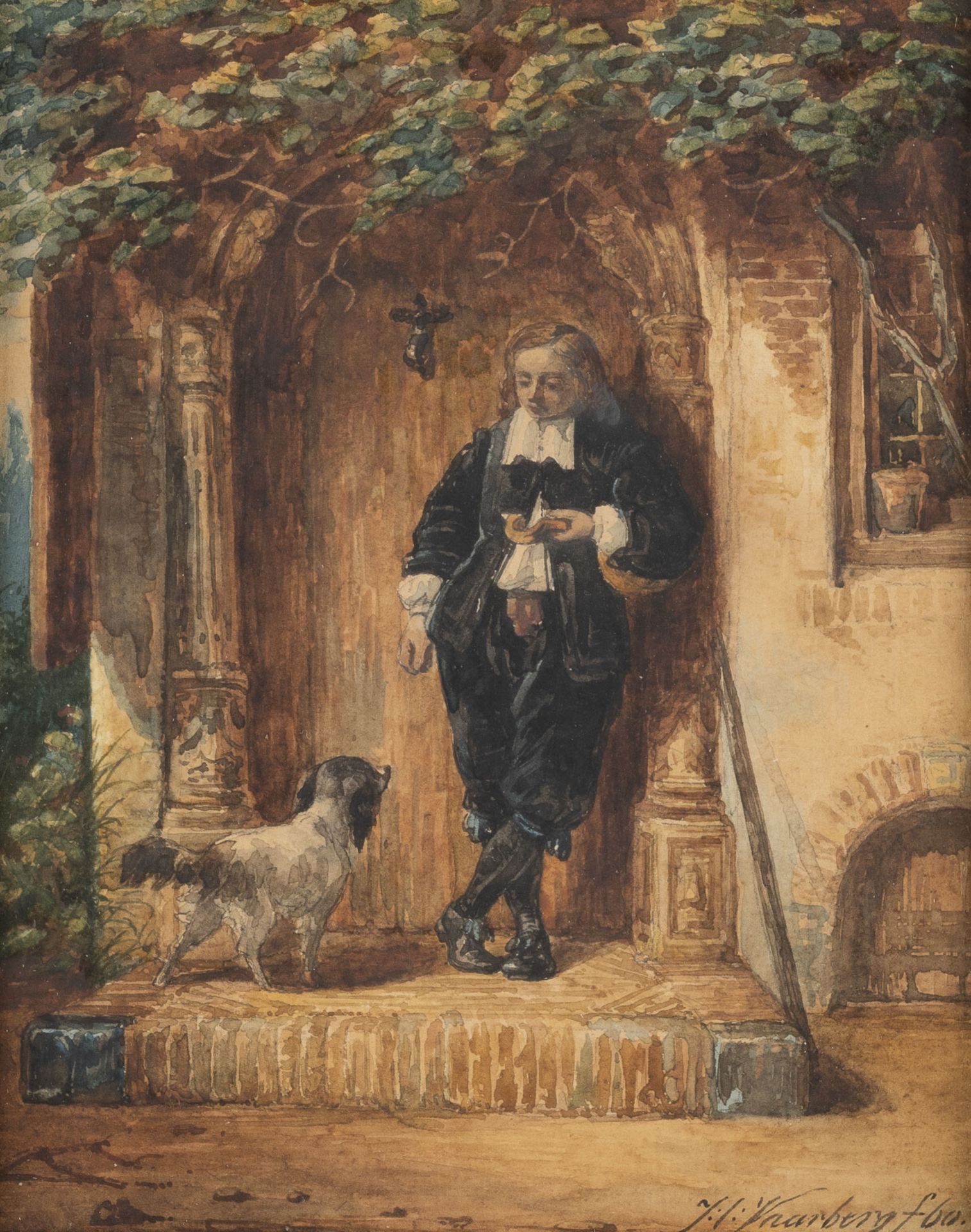 JOHANNES CHRISTOFFEL VAARBERG, ZWEI AQUARELLE: 'FRAU AM SPINNRAD' UND 'JUNGER MANN MIT HUND' - Bild 2 aus 3