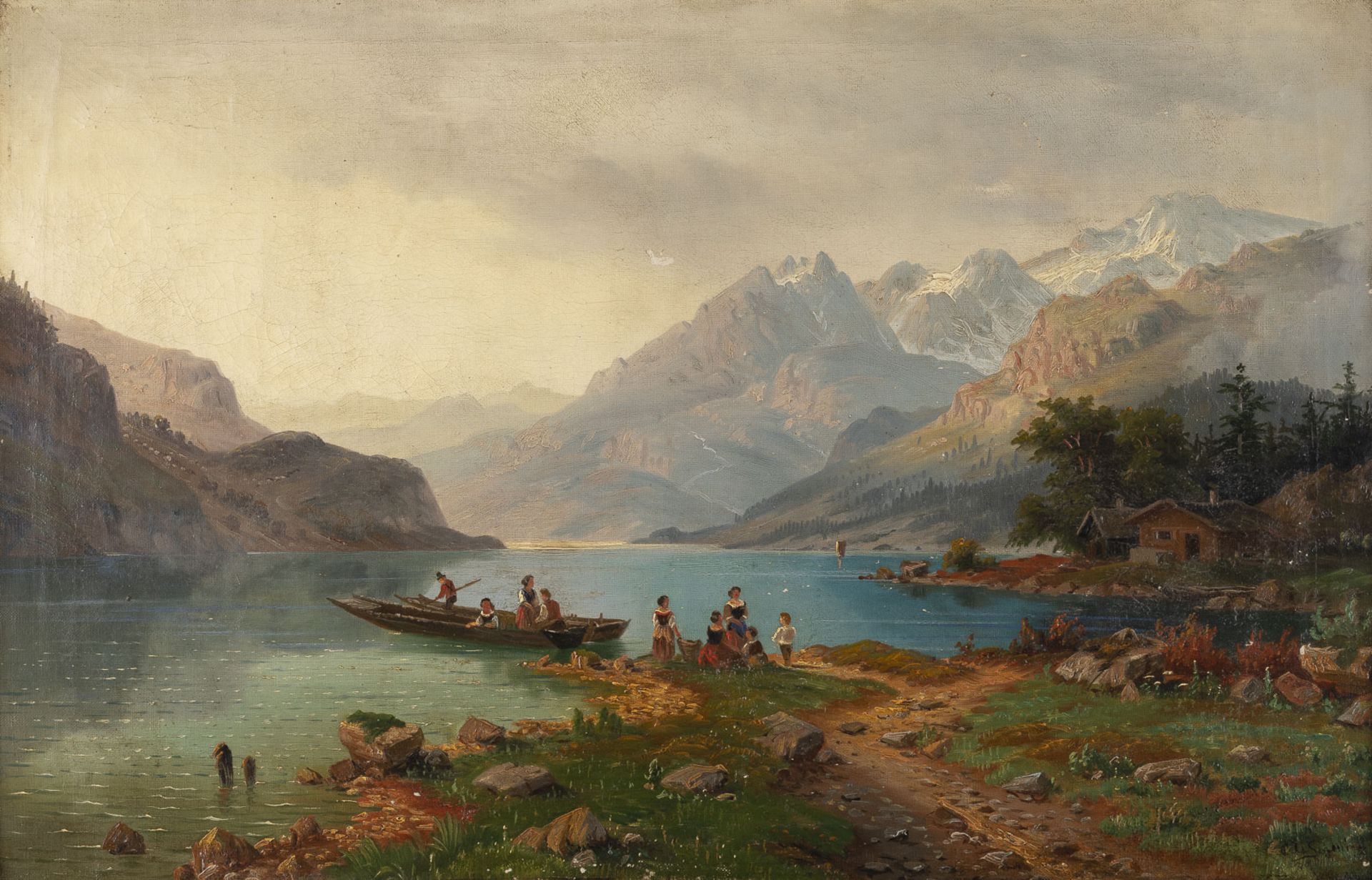 CARL LUDWIG SCHMITZ, BERGSEE MIT FIGURENSTAFFAGE