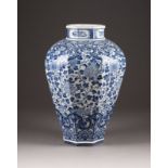 A LARGE BLUE-AND-WHITE OCTAGONAL VASE