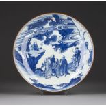 A LARGE BLUE-AND-WHITE 'IMMORTALS' PLATE