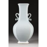 A MISTY BLUE HEXAGONAL HANDLED VASE