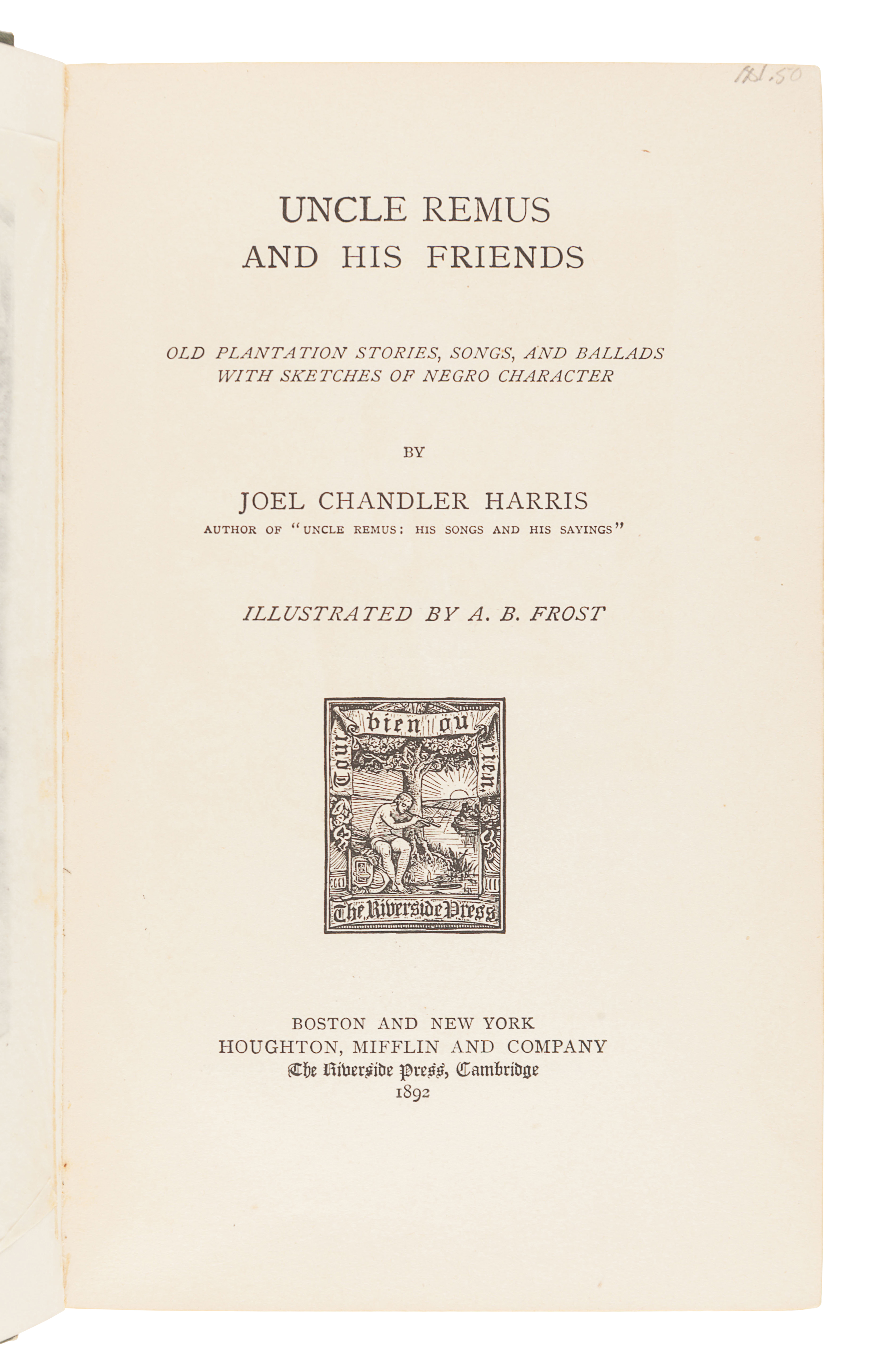 HARRIS, Joel Chandler (1848-1908). Nights with Uncle Remus. Myths and Legends of the Old Plantation. - Image 4 of 5