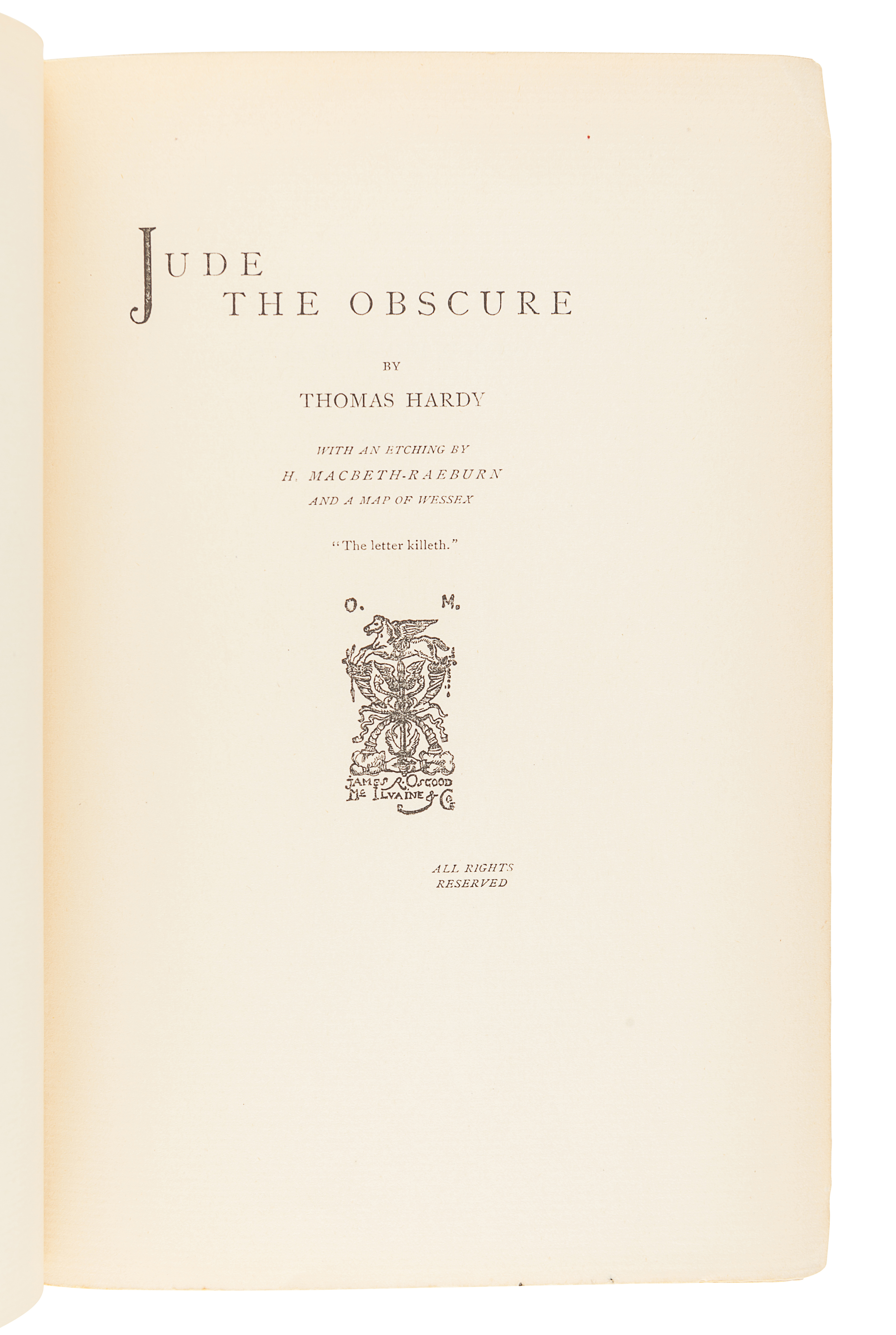 HARDY, Thomas (1840-1928). Jude the Obscure. London: James R. Osgood, McIlvaine and Co.,1896. - Image 2 of 2