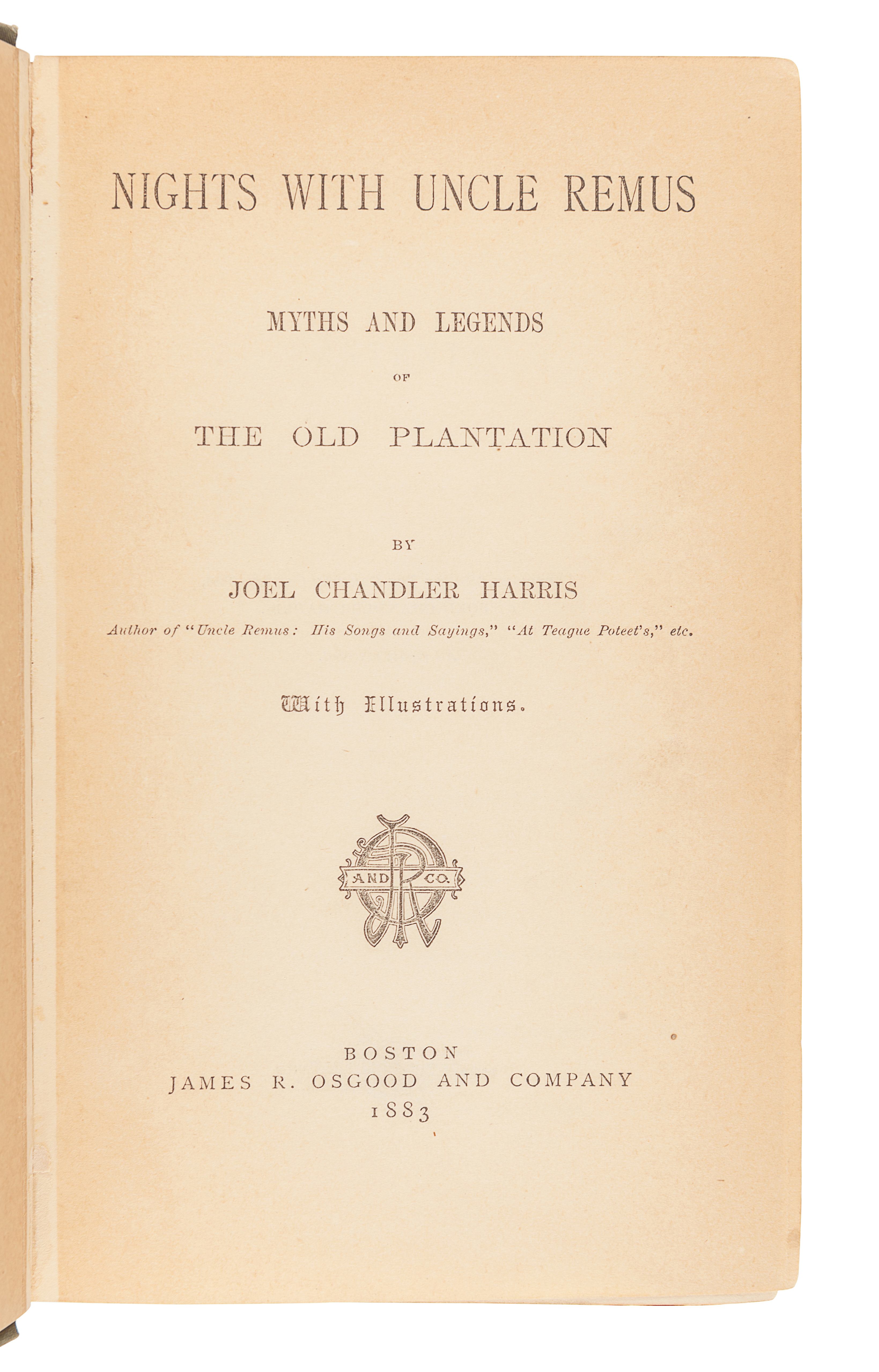 HARRIS, Joel Chandler (1848-1908). Nights with Uncle Remus. Myths and Legends of the Old Plantation. - Image 3 of 5