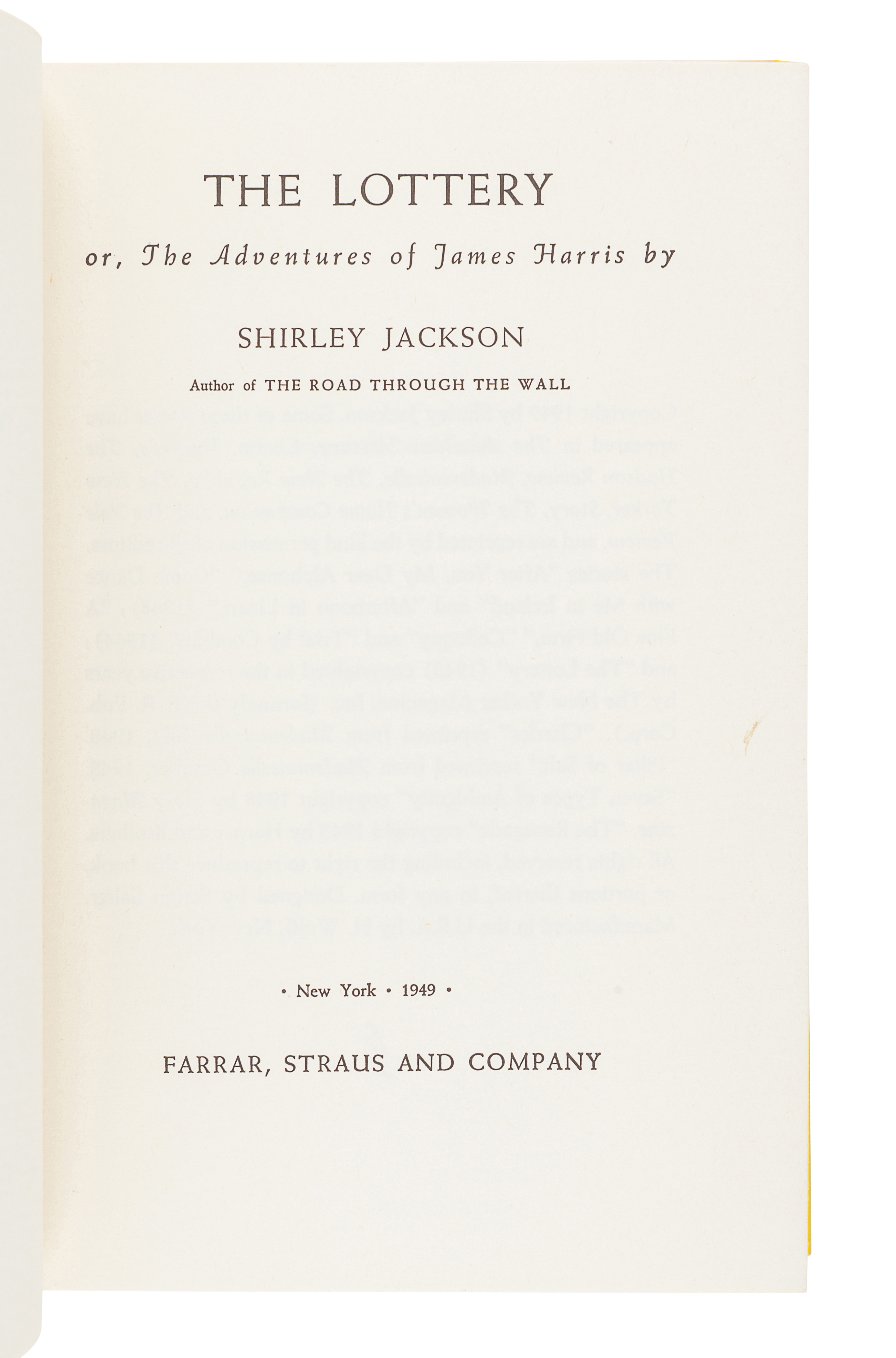 JACKSON, Shirley (1916-1965). The Lottery. New York: Farrar, Straus and Company, 1949. - Image 3 of 3