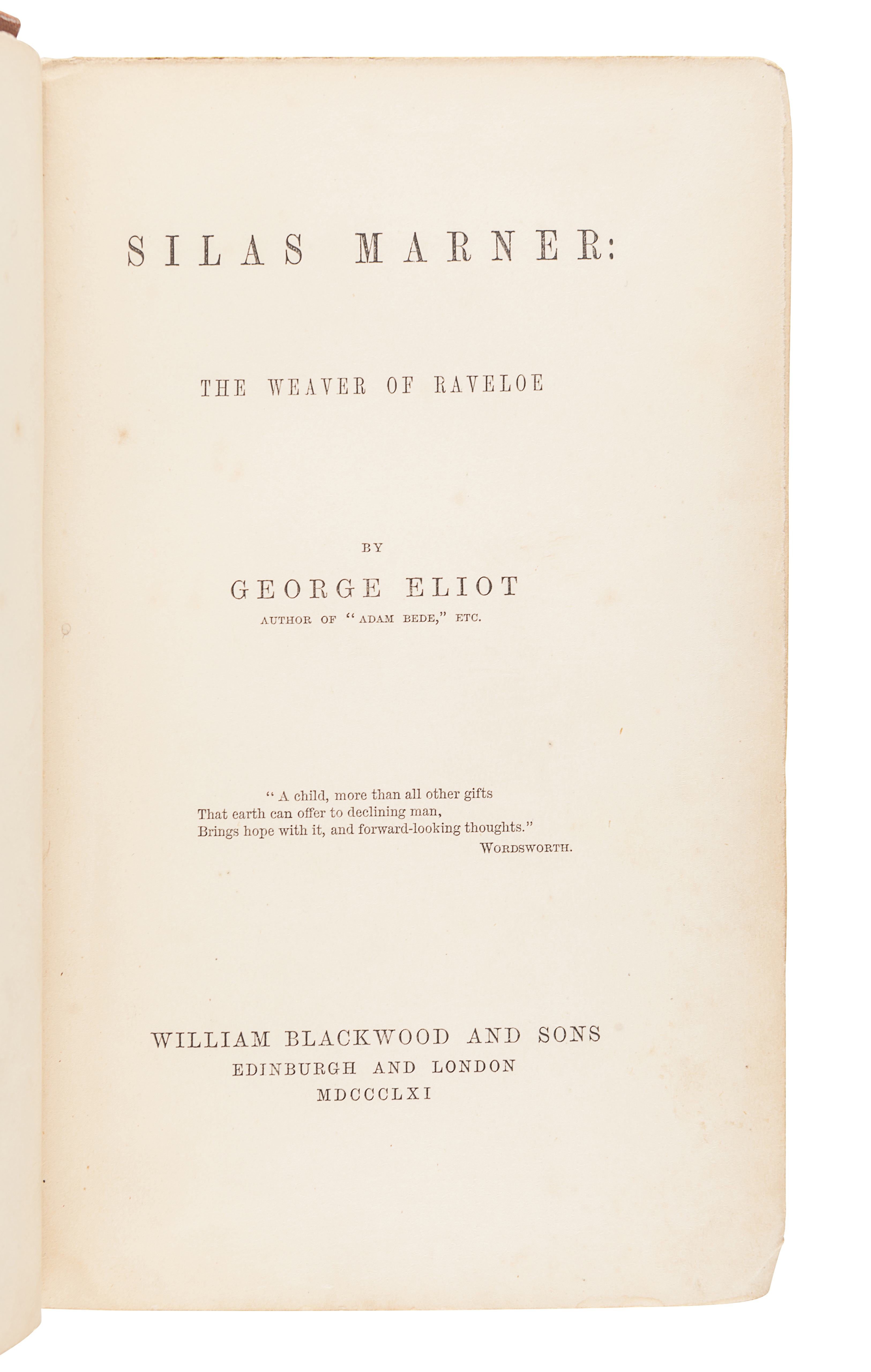 ELIOT, George (1819-1880). Silas Marner: The Weaver of Raveloe. Edinburgh & London: William Blackwoo - Image 2 of 3