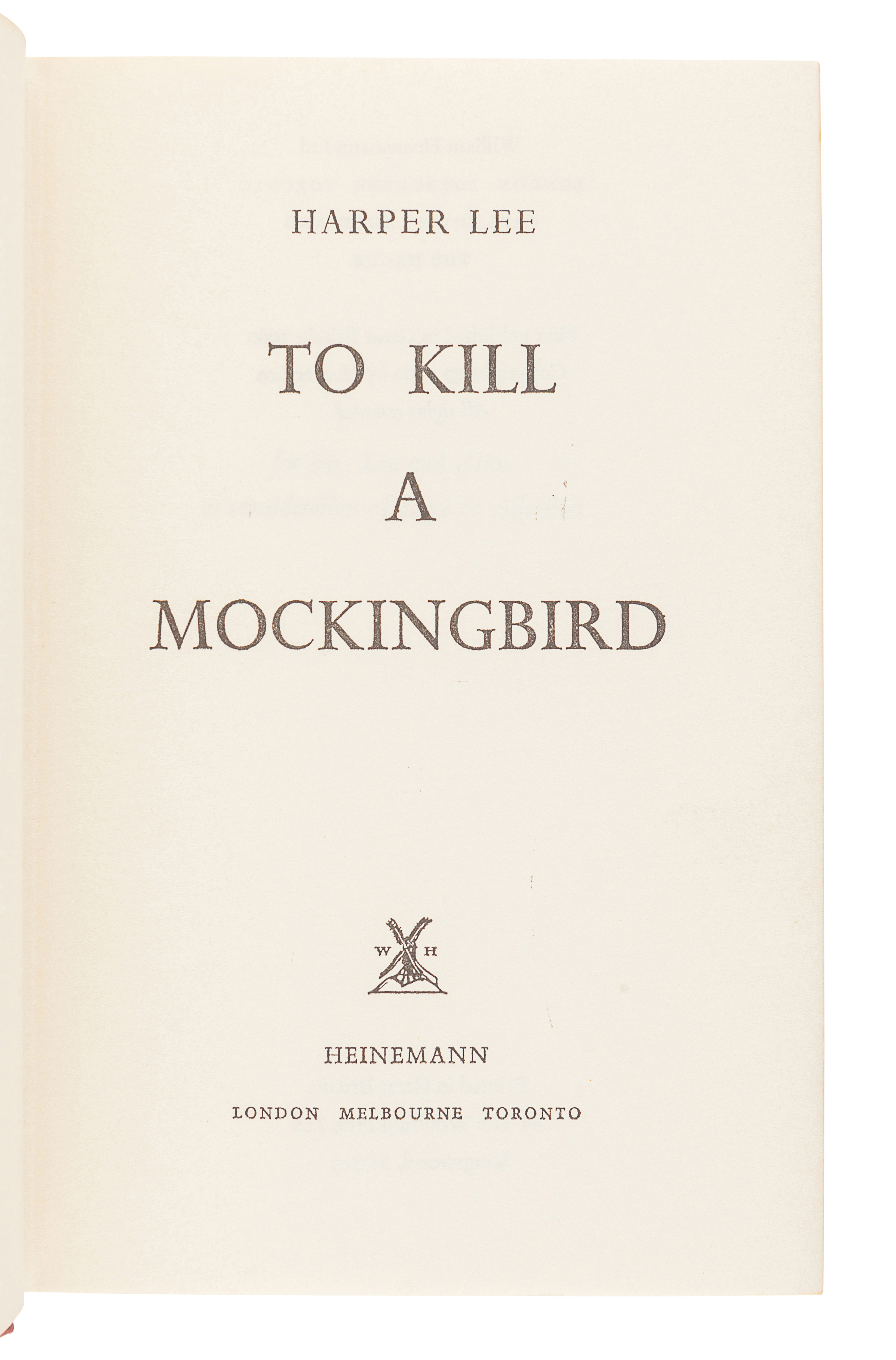 LEE, Harper (1926-2016). To Kill A Mockingbird. London: Heinemann, 1960. - Image 3 of 3