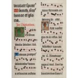 [MANUSCRIPT LEAF -- ANTIPHONARY]. One leaf on vellum, in Latin. Italy, ca. 1480-1525.