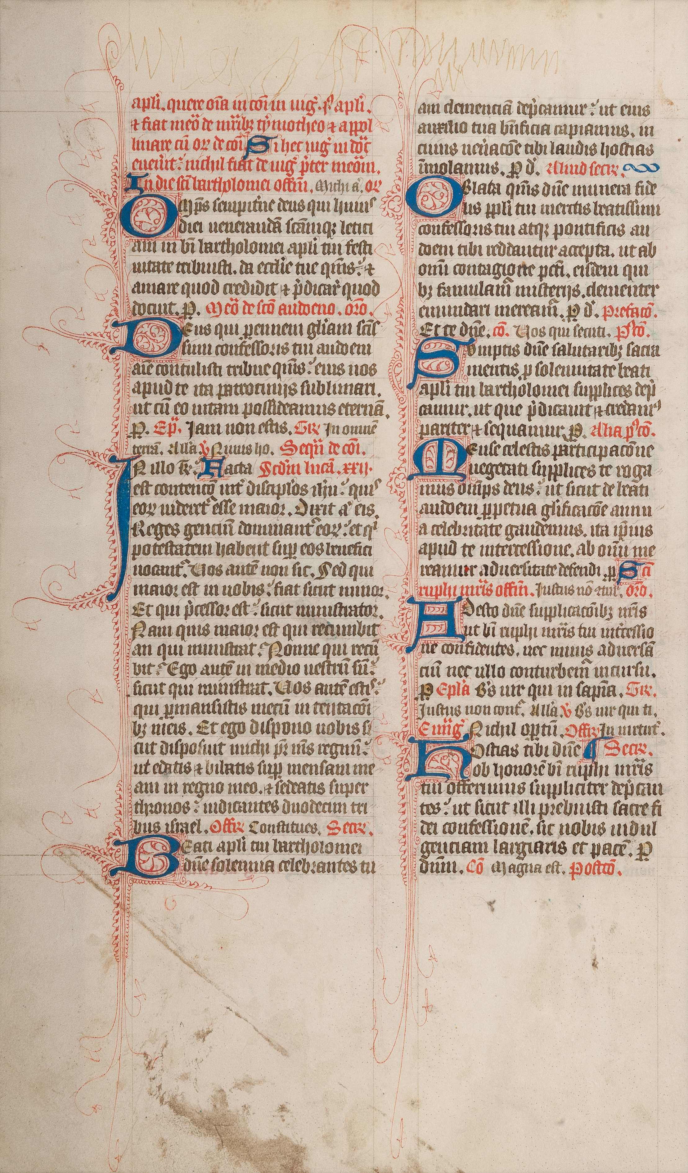 [MANUSCRIPT LEAF -- MISSAL]. One leaf on vellum, in Latin. England?, ca 1375. - Image 2 of 4