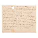 HEMSLEY, William (1737-1812). Autograph letter signed ("Wm. Hemsley"), to a Jonathan Thompson. N.p.,