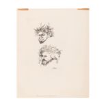 MOSER, Barry. Original pen & ink drawing depicting two studies of the head of Bacchus. [1970].   Sig